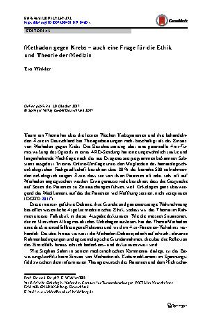Vorschauseite 1: Methadon gegen Krebs – auch eine Frage für die Ethik und Theorie der Medizin