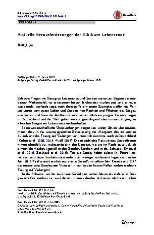 Vorschauseite 1: Aktuelle Herausforderungen der Ethik am Lebensende