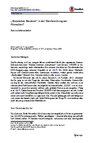 Vorschauseite 1: „Russisches Roulette“ in der Genforschung am Menschen?