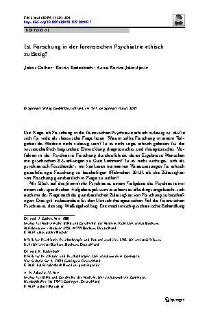 Vorschauseite 1: Ist Forschung in der forensischen Psychiatrie ethisch zulässig?