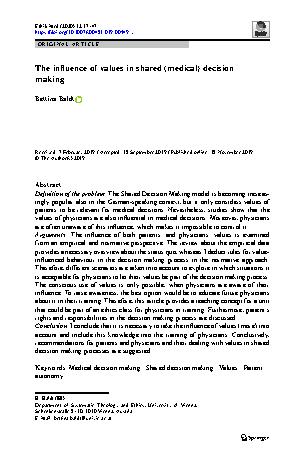 Vorschauseite 1: The influence of values in shared (medical) decision making