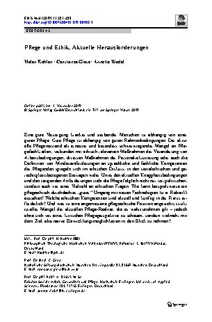 Vorschauseite 1: Pflege und Ethik. Aktuelle Herausforderungen