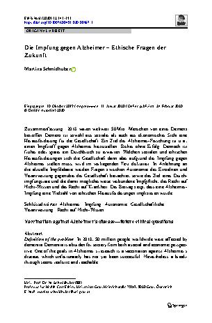 Vorschauseite 1: Die Impfung gegen Alzheimer – Ethische Fragen der Zukunft