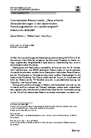 Vorschauseite 1: Internationale Klausurwoche: „Neue ethische Herausforderungen in der datenreichen Forschungsmedizin: ein Ländervergleich“