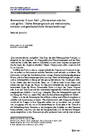 Vorschauseite 1: Kommentar II zum Fall: „‚Die kommen alle her und gaffen.‘ Hohes Körpergewicht als medizinische, ethische und gesellschaftliche Herausforderung“