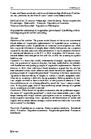 Vorschauseite 2: Reproduktive Autonomie oder verantwortliche Elternschaft? Kontrastierende ethische Begründungen des genetischen Anlageträger*innen-Screenings