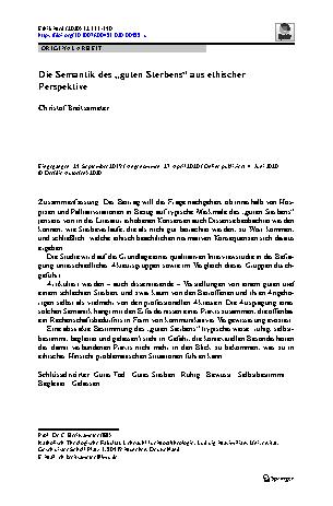 Vorschauseite 1: Die Semantik des „guten Sterbens“ aus ethischer Perspektive