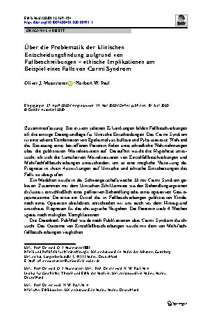 Vorschauseite 1: Über die Problematik der klinischen Entscheidungsfindung aufgrund von Fallbeschreibungen – ethische Implikationen am Beispiel eines Falls von Carmi Syndrom