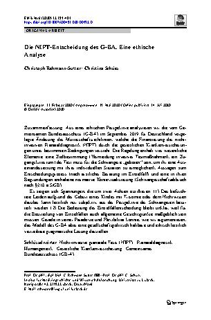 Vorschauseite 1: Die NIPT-Entscheidung des G-BA. Eine ethische Analyse