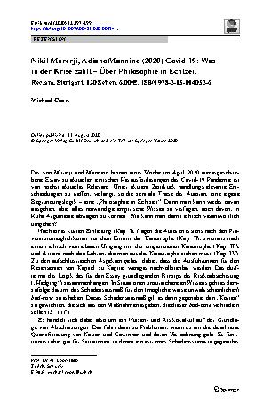 Vorschauseite 1: Nikil Murerji, Adiano Mannino (2020) Covid-19: Was in der Krise zählt – Über Philosophie in Echtzeit