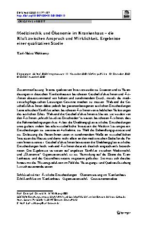 Vorschauseite 1: Medizinethik und Ökonomie im Krankenhaus – die Kluft zwischen Anspruch und Wirklichkeit. Ergebnisse einer qualitativen Studie