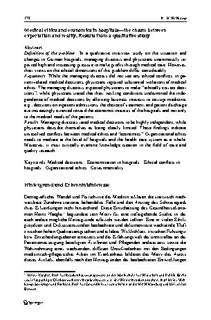 Vorschauseite 2: Medizinethik und Ökonomie im Krankenhaus – die Kluft zwischen Anspruch und Wirklichkeit. Ergebnisse einer qualitativen Studie