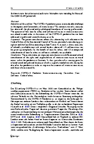 Vorschauseite 2: Intensivpflege in Zeiten der COVID-19 Pandemie: Zur Frage des Verhältnisses von Fürsorge und Selbstsorge