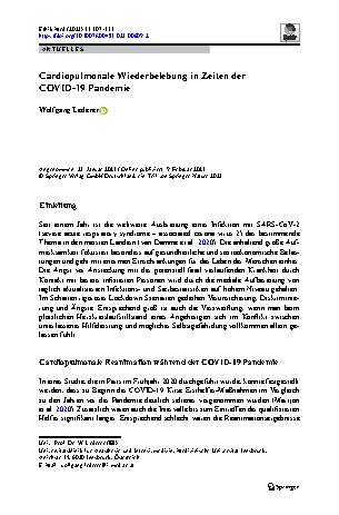 Vorschauseite 1: Cardiopulmonale Wiederbelebung in Zeiten der COVID-19 Pandemie
