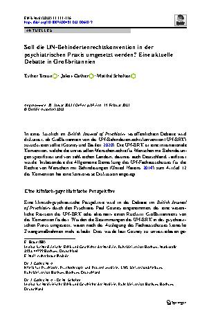 Vorschauseite 1: Soll die UN-Behindertenrechtskonvention in der psychiatrischen Praxis umgesetzt werden? Eine aktuelle Debatte in Großbritannien