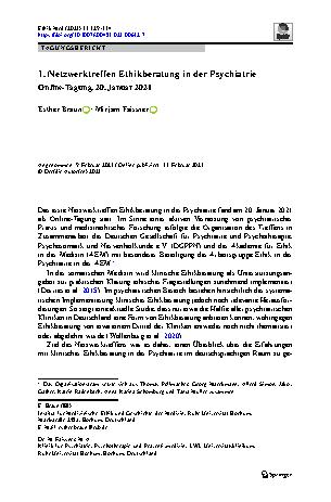 Vorschauseite 1: 1. Netzwerktreffen Ethikberatung in der Psychiatrie