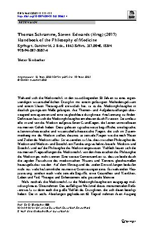 Vorschauseite 1: Thomas Schramme, Steven Edwards (Hrsg) (2017) Handbook of the Philosophy of Medicine