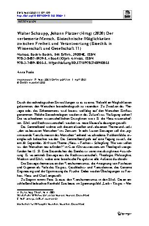 Vorschauseite 1: Walter Schaupp, Johann Platzer (Hrsg) (2020) Der verbesserte Mensch. Biotechnische Möglichkeiten zwischen Freiheit und Verantwortung (Bioethik in Wissenschaft und Gesellschaft 11)
