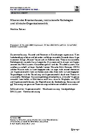 Vorschauseite 1: Miseren des Krankenhauses, institutionelle Pathologien und klinische Organisationsethik