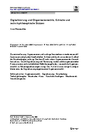 Vorschauseite 1: Digitalisierung und Organisationsethik. Ethische und technikphilosophische Skizzen
