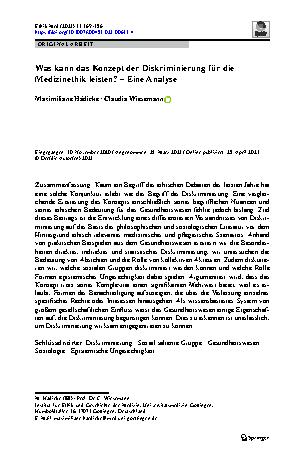 Vorschauseite 1: Was kann das Konzept der Diskriminierung für die Medizinethik leisten? – Eine Analyse