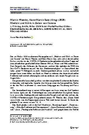 Vorschauseite 1: Martin Woesler, Hans-Martin Sass (Hrsg) (2020) Medizin und Ethik in Zeiten von Corona