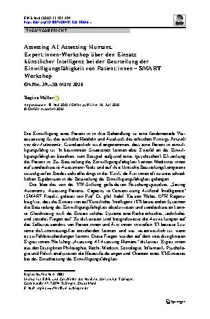 Vorschauseite 1: Assessing AI Assessing Humans. Expert:innen-Workshop über den Einsatz künstlicher Intelligenz bei der Beurteilung der Einwilligungsfähigkeit von Patient:innen – SMART Workshop