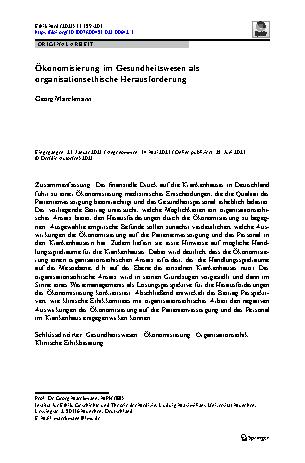 Vorschauseite 1: Ökonomisierung im Gesundheitswesen als organisationsethische Herausforderung