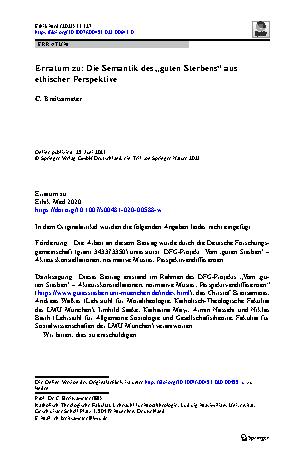 Vorschauseite 1: Erratum zu: Die Semantik des „guten Sterbens“ aus ethischer Perspektive