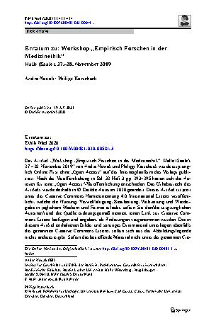 Vorschauseite 1: Erratum zu: Workshop „Empirisch Forschen in der Medizinethik“