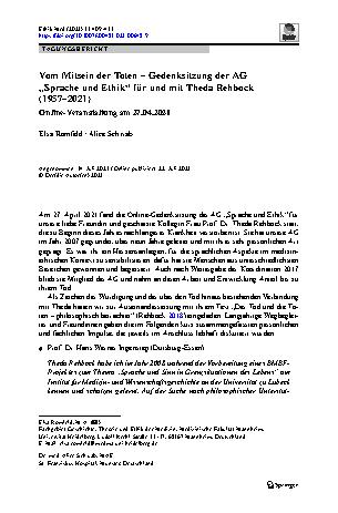 Vorschauseite 1: Vom Mitsein der Toten – Gedenksitzung der AG „Sprache und Ethik“ für und mit Theda Rehbock (1957 – 2021)