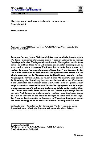 Vorschauseite 1: Das sinnvolle und das würdevolle Leben in der Medizinethik