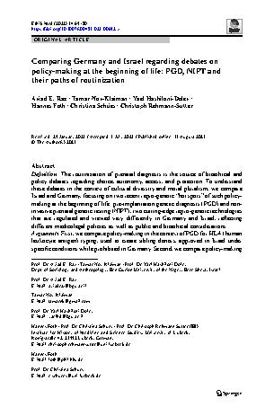Vorschauseite 1: Comparing Germany and Israel regarding debates on policy-making at the beginning of life: PGD, NIPT and their paths of routinization