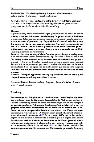Vorschauseite 2: Elternzentrierte ethische Entscheidungsfindung für Frühgeborene im Grenzbereich der Lebensfähigkeit – Reflexion über die Bedeutung probabilistischer Prognosen als Entscheidungsgru…