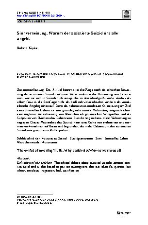 Vorschauseite 1: Sinnverneinung. Warum der assistierte Suizid uns alle angeht
