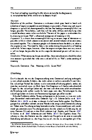 Vorschauseite 2: Die Angst vor dem Sinnverlust nach der Diagnose Demenz. Eine Rekonstruktion unter Bezug auf Susan Wolf