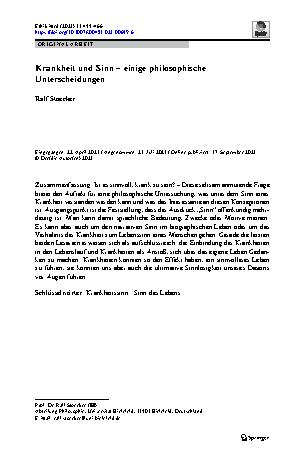 Vorschauseite 1: Krankheit und Sinn – einige philosophische Unterscheidungen