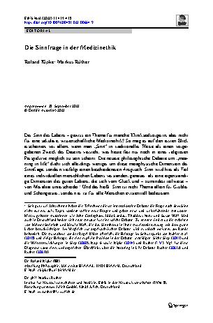 Vorschauseite 1: Die Sinnfrage in der Medizinethik