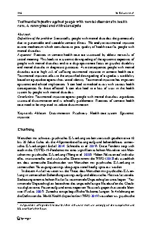 Vorschauseite 2: Testimoniale Ungerechtigkeit gegenüber Menschen mit psychischer Erkrankung in der Gesundheitsversorgung. Eine konzeptionelle und ethische Analyse