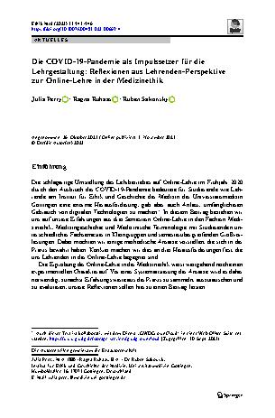 Vorschauseite 1: Die COVID-19-Pandemie als Impulssetzer für die Lehrgestaltung: Reflexionen aus Lehrenden-Perspektive zur Online-Lehre in der Medizinethik