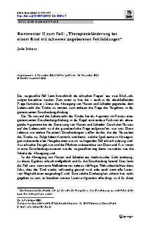 Vorschauseite 1: Kommentar II zum Fall: „Therapiezieländerung bei einem Kind mit schweren angeborenen Fehlbildungen“