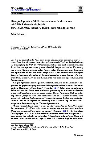 Vorschauseite 1: Giorgio Agamben (2021) An welchem Punkt stehen wir? Die Epidemie als Politik