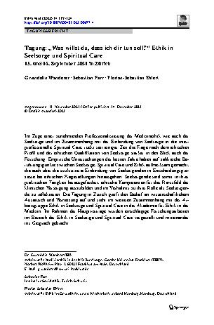 Vorschauseite 1: Tagung: „Was willst du, dass ich dir tun soll?“ Ethik in Seelsorge und Spiritual Care