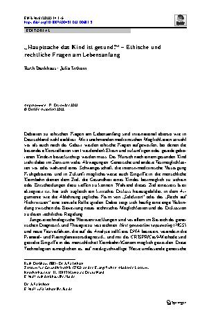 Vorschauseite 1: „Hauptsache das Kind ist gesund? “ – Ethische und rechtliche Fragen am Lebensanfang