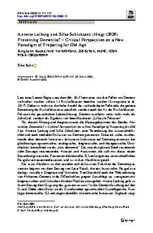 Vorschauseite 1: Annette Leibing und Silke Schicktanz (Hrsg) (2020) Preventing Dementia? – Critical Perspectives on a New Paradigm of Preparing for Old Age