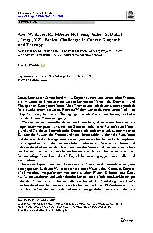 Vorschauseite 1: Axel W. Bauer, Ralf-Dieter Hofheinz, Jochen S. Utikal (Hrsg) (2021) Ethical Challenges in Cancer Diagnosis and Therapy