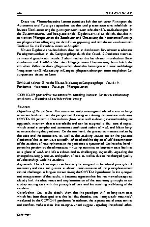 Vorschauseite 2: Covid-19 Schutzmaßnahmen in Altenund Pflegeheimen: zwischen Autonomie und Fürsorge – Ergebnisse einer Interviewstudie