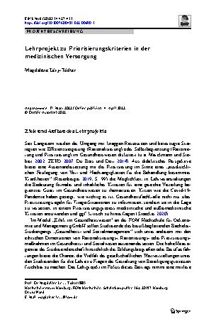Vorschauseite 1: Lehrprojekt zu Priorisierungskriterien in der medizinischen Versorgung
