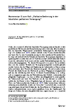 Vorschauseite 1: Kommentar II zum Fall: „Palliative Sedierung in der häuslichen palliativen Versorgung“