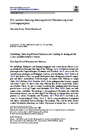 Vorschauseite 1: Mit welcher Haltung Haltung lehren? Skizzierung eines Umfrageprojekts